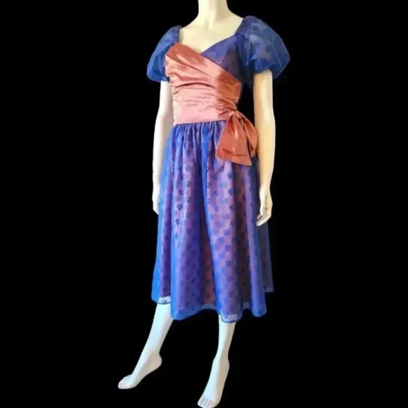 Vintage 80s x 50s Satin & Lace Cocktail Gown XXS - Picture 2 of 10